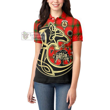 Darroch Tartan Women's Polo Shirt with Family Crest Celtic Wolf Style