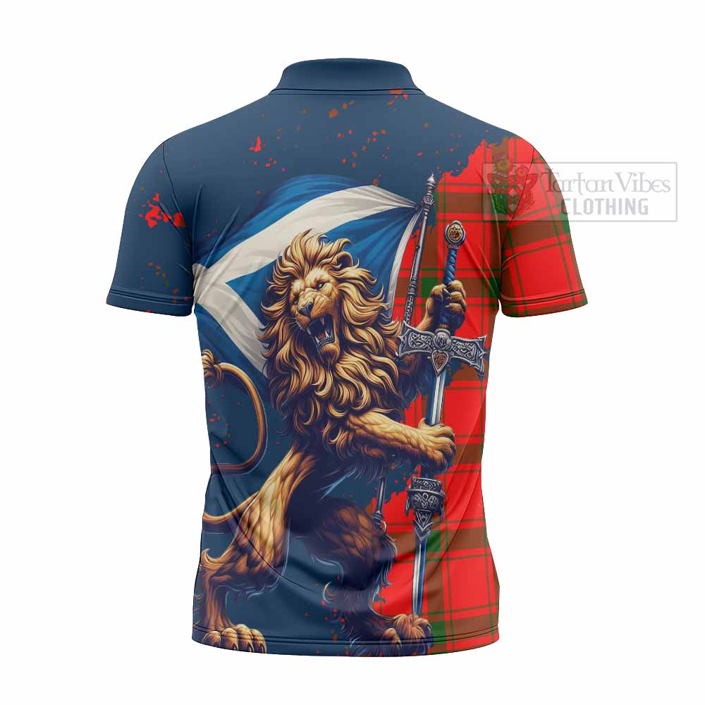 Tartan Vibes Clothing Darroch Tartan Family Crest Zipper Polo Shirt with Scottish Majestic Lion