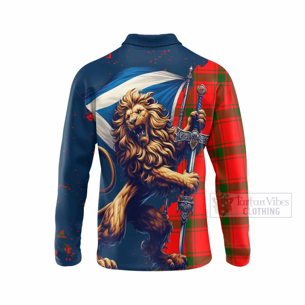 Tartan Vibes Clothing Darroch Tartan Family Crest Long Sleeve Polo Shirt with Scottish Majestic Lion