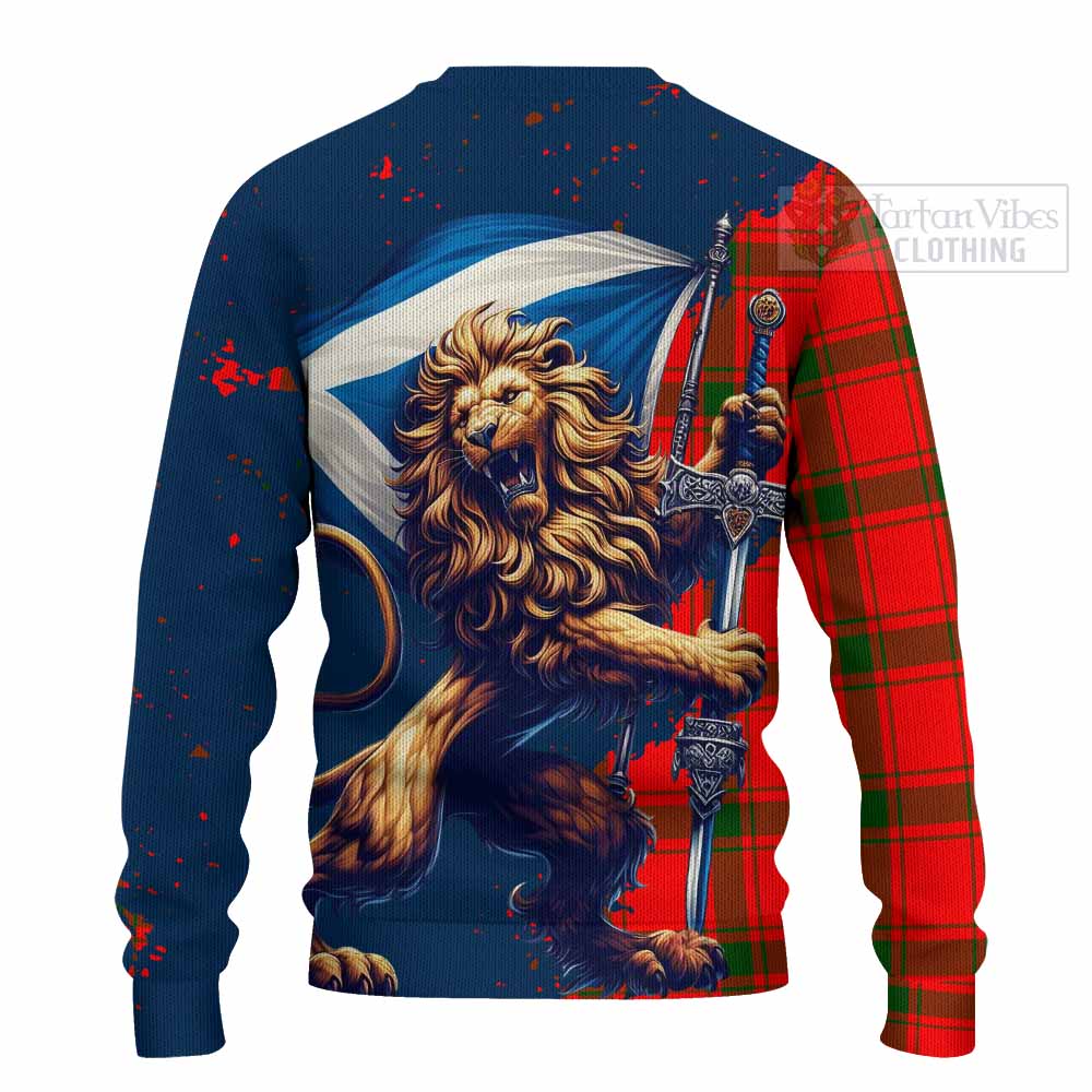 Tartan Vibes Clothing Darroch Tartan Family Crest Knitted Sweater with Scottish Majestic Lion