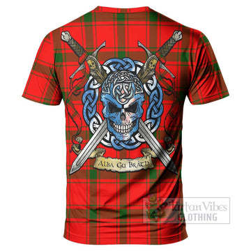 Darroch Tartan T-Shirt with Family Crest Celtic Skull Style