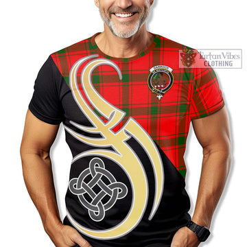 Darroch Tartan T-Shirt with Family Crest and Celtic Symbol Style