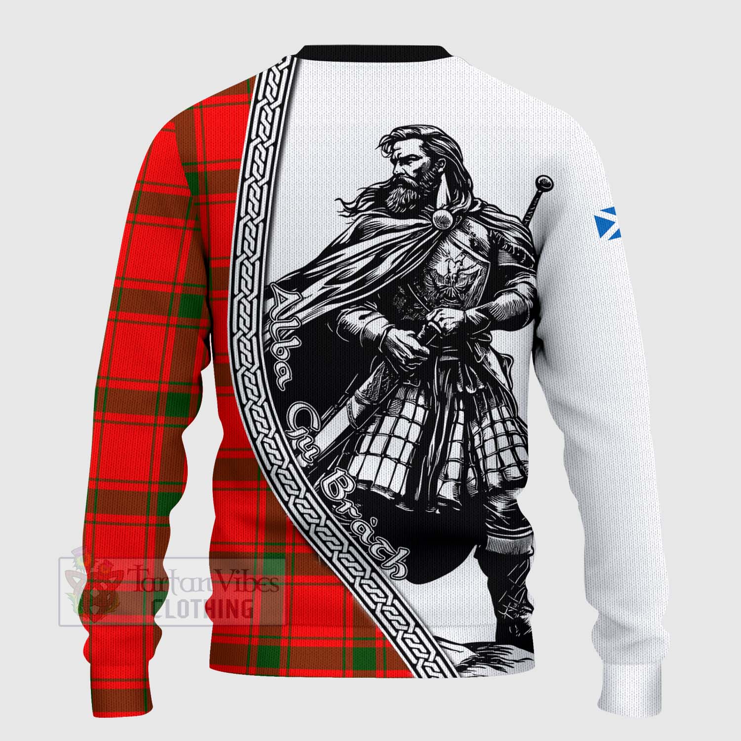 Tartan Vibes Clothing Darroch Tartan Clan Crest Knitted Sweater with Highlander Warrior Celtic Style