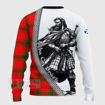 Darroch Tartan Clan Crest Knitted Sweater with Highlander Warrior Celtic Style