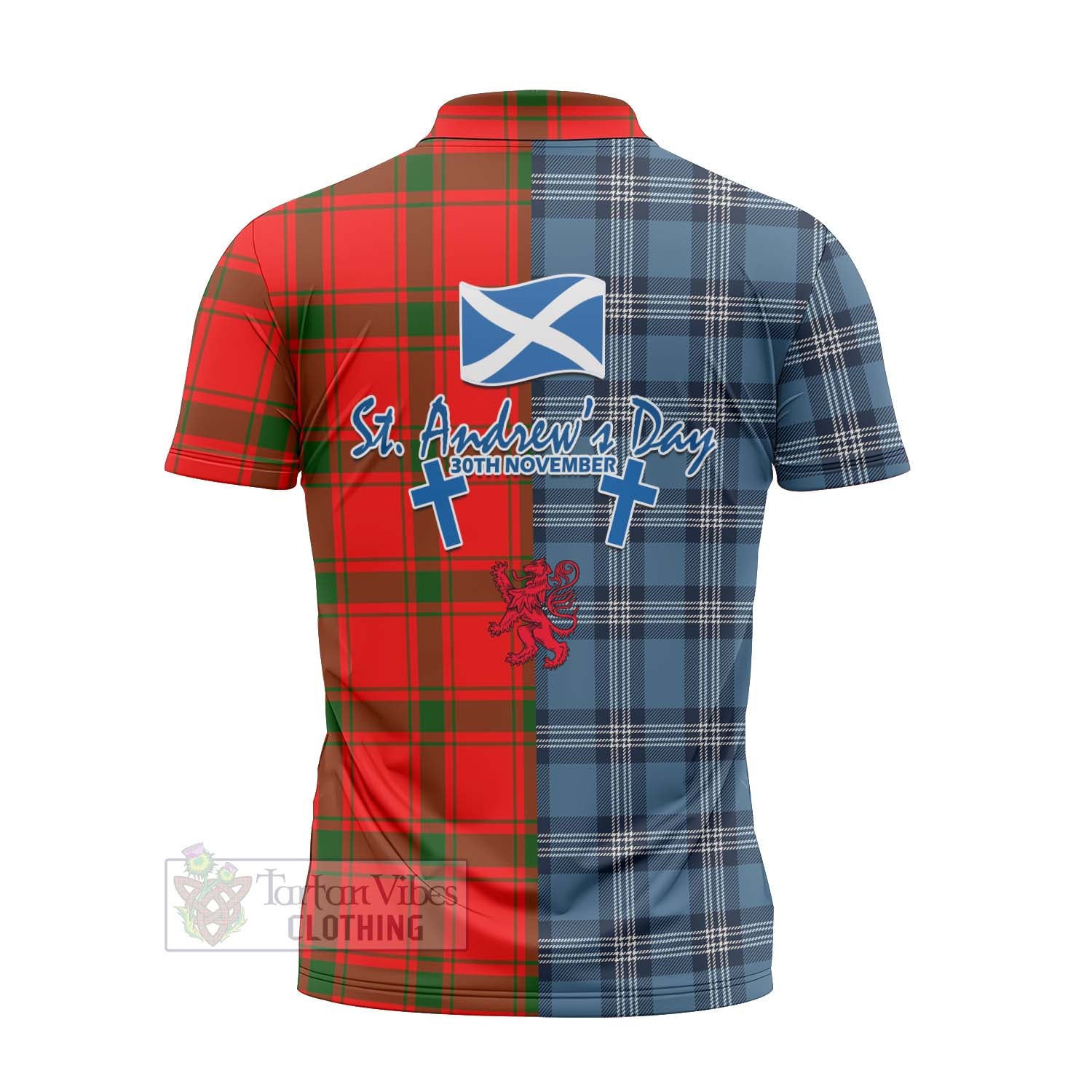 Tartan Vibes Clothing Darroch Tartan Zipper Polo Shirt Happy St. Andrew's Day Half Tartan Style