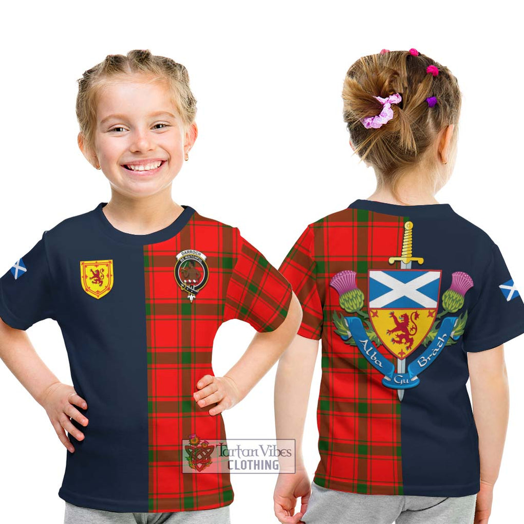 Tartan Vibes Clothing Darroch Tartan Kid T-Shirt with Scottish Lion Royal Arm Half Style