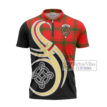 Darroch Tartan Zipper Polo Shirt with Family Crest and Celtic Symbol Style