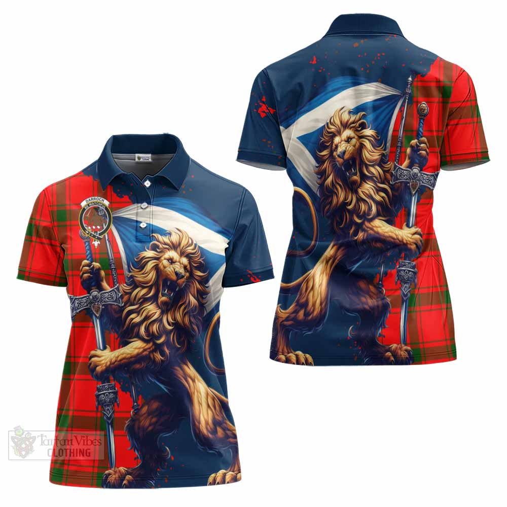 Tartan Vibes Clothing Darroch Tartan Family Crest Women's Polo Shirt with Scottish Majestic Lion