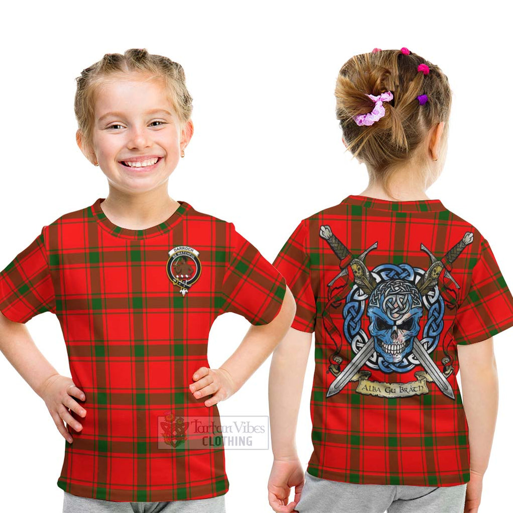 Tartan Vibes Clothing Darroch Tartan Kid T-Shirt with Family Crest Celtic Skull Style