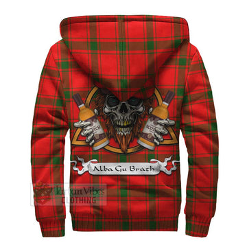 Darroch Tartan Sherpa Hoodie with Family Crest and Bearded Skull Holding Bottles of Whiskey