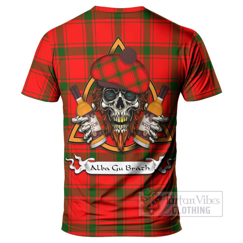 Tartan Vibes Clothing Darroch Tartan T-Shirt with Family Crest and Bearded Skull Holding Bottles of Whiskey