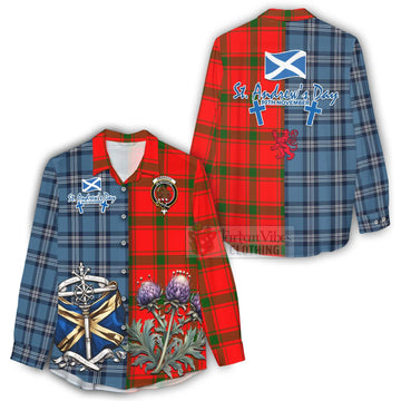 Darroch Tartan Women's Casual Shirt Happy St. Andrew's Day Half Tartan Style