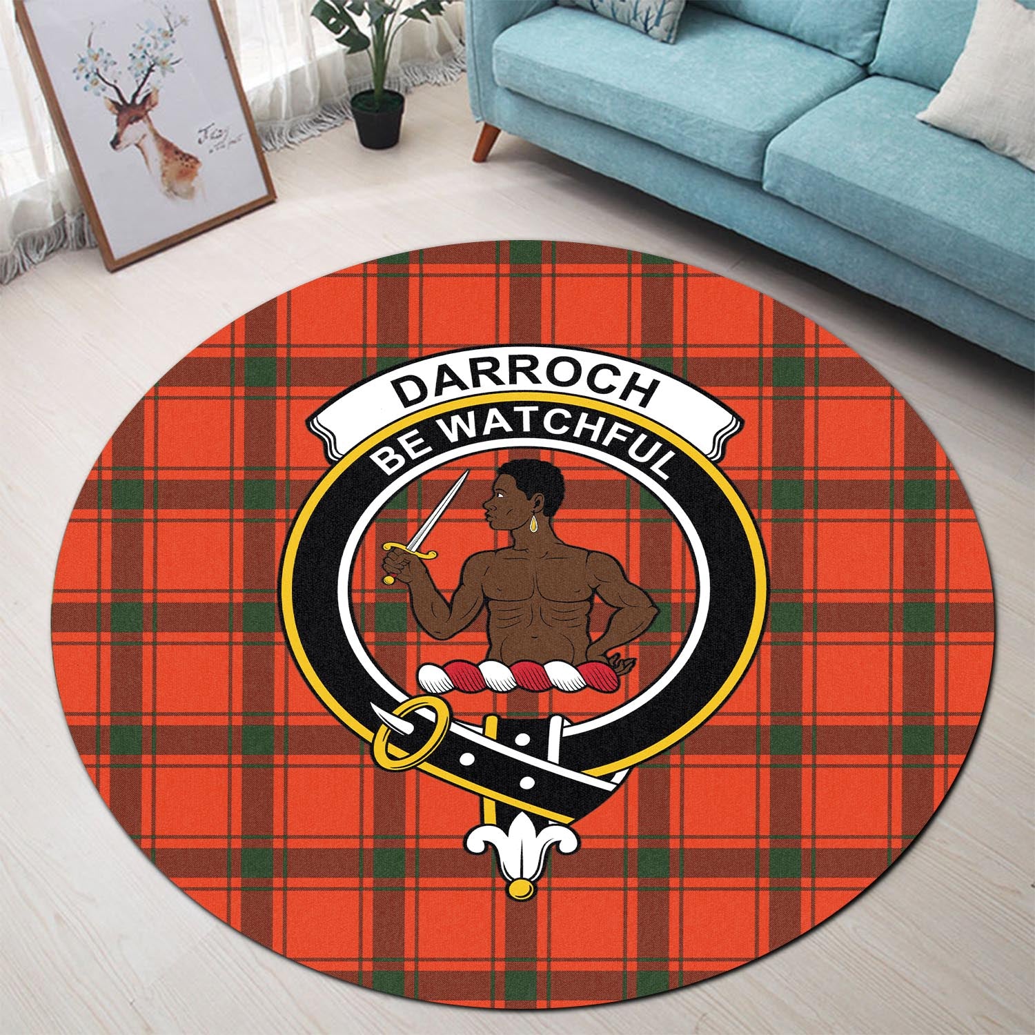 Darroch Tartan Round Rug with Family Crest - Tartanvibesclothing