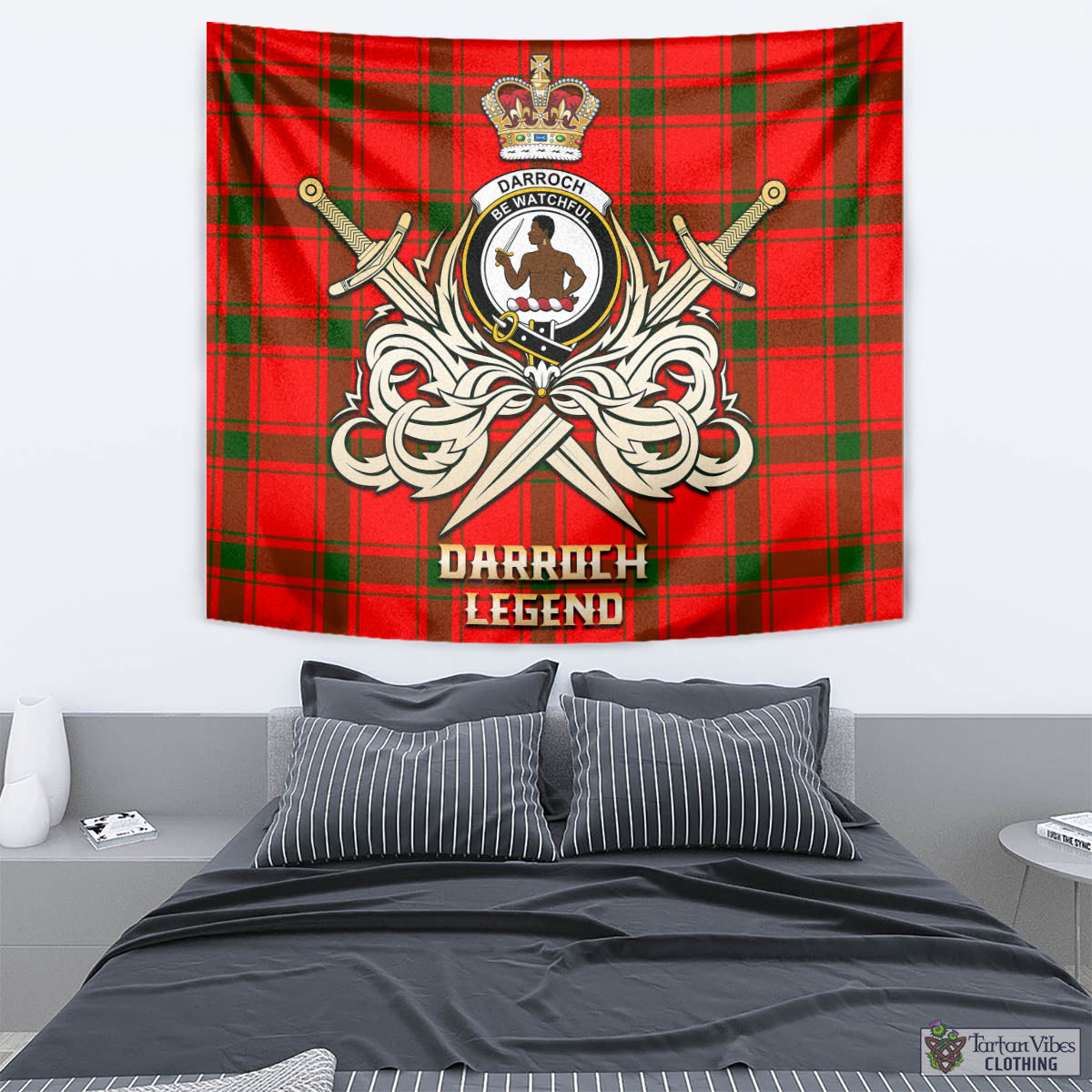 Tartan Vibes Clothing Darroch Tartan Tapestry with Clan Crest and the Golden Sword of Courageous Legacy