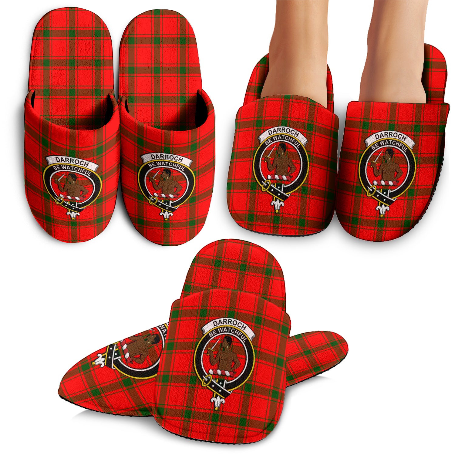 Darroch Tartan Home Slippers with Family Crest - Tartanvibesclothing