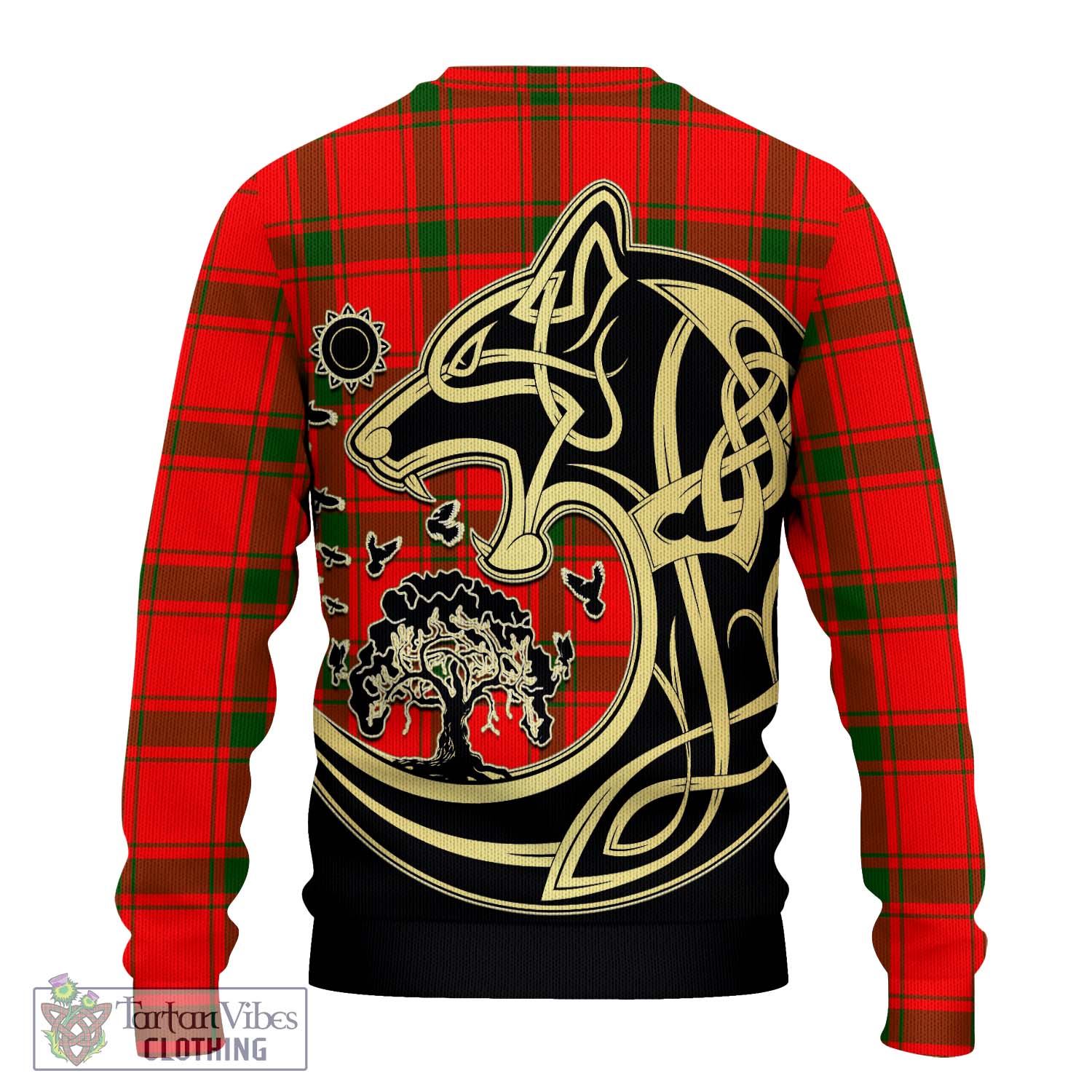 Tartan Vibes Clothing Darroch Tartan Knitted Sweater with Family Crest Celtic Wolf Style