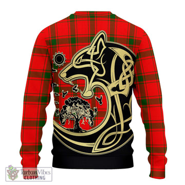 Darroch Tartan Knitted Sweater with Family Crest Celtic Wolf Style