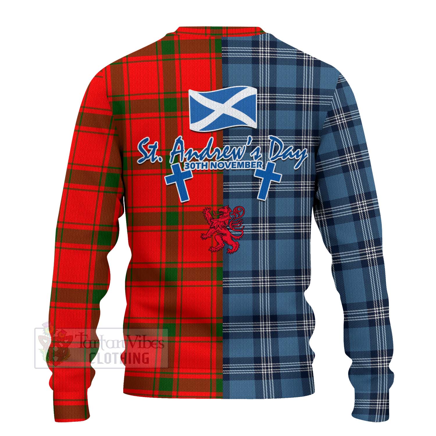 Tartan Vibes Clothing Darroch Tartan Knitted Sweater Happy St. Andrew's Day Half Tartan Style