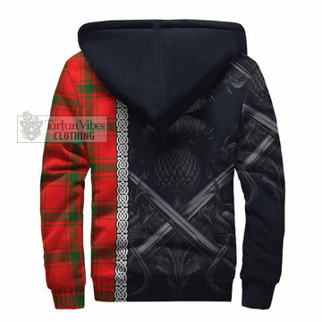 Darroch Tartan Sherpa Hoodie with Family Crest Cross Sword Thistle Celtic Vibes