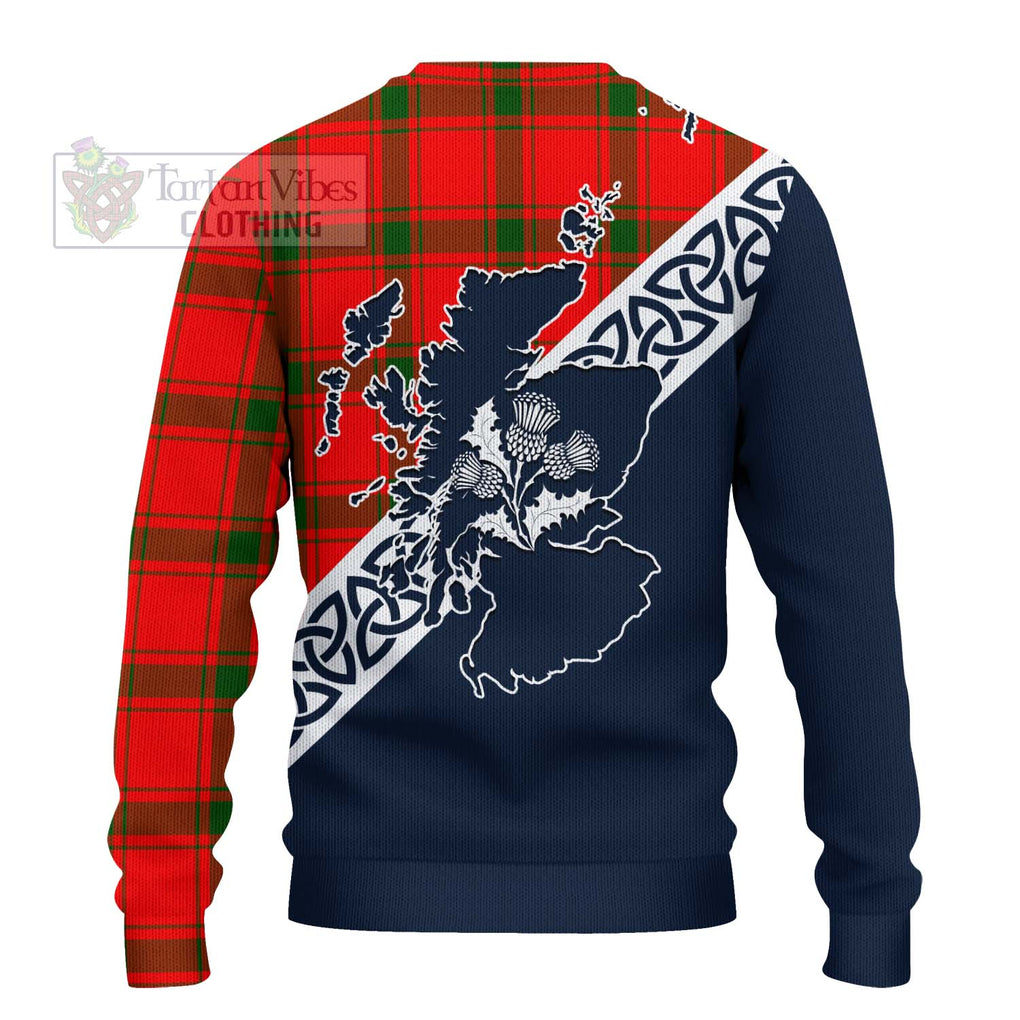 Tartan Vibes Clothing Darroch Tartan Knitted Sweater Featuring Thistle and Scotland Map