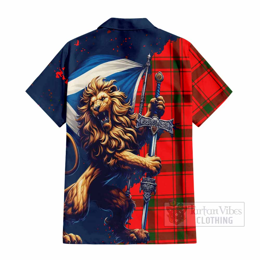 Tartan Vibes Clothing Darroch Tartan Family Crest Short Sleeve Button Shirt with Scottish Majestic Lion