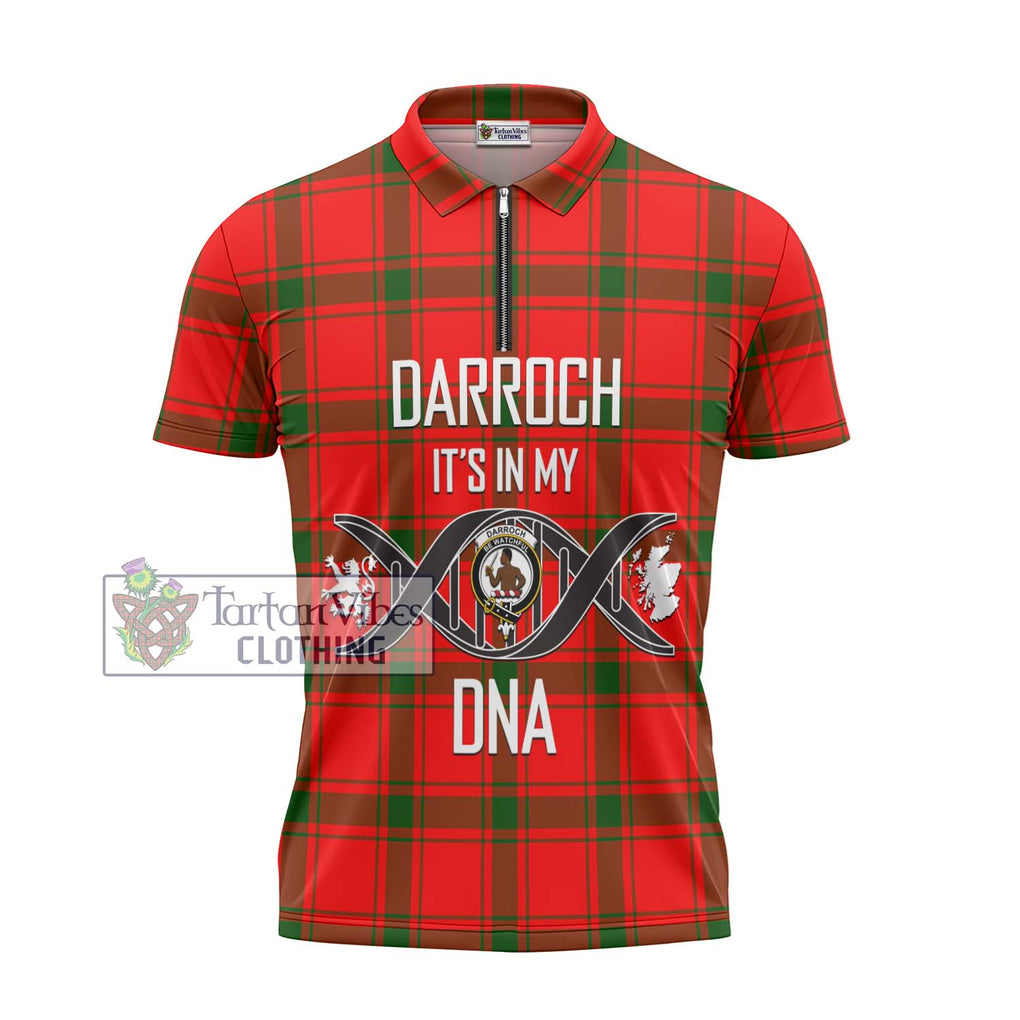 Darroch Tartan Zipper Polo Shirt with Family Crest DNA In Me Style - Tartanvibesclothing Shop