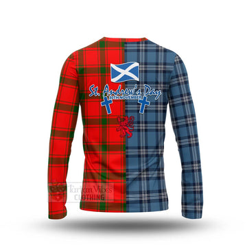 Darroch Tartan Long Sleeve T-Shirt Happy St. Andrew's Day Half Tartan Style - Tartan Vibes Clothing