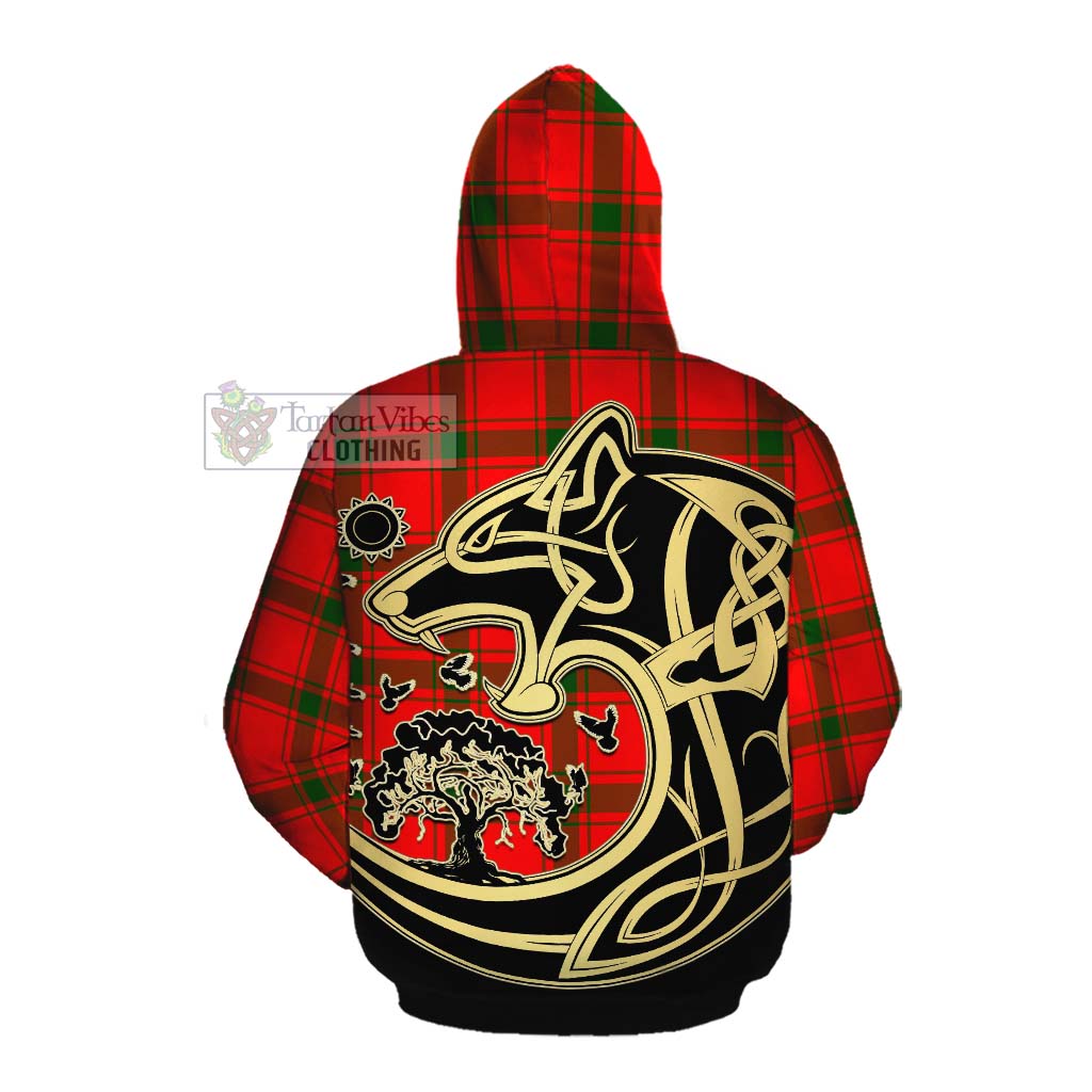 Tartan Vibes Clothing Darroch Tartan Cotton Hoodie with Family Crest Celtic Wolf Style