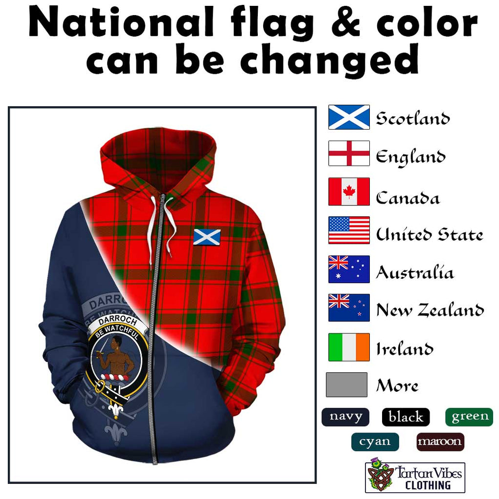 Darroch Tartan Hoodie with Personalised National Flag and Family Crest Half Style - Tartanvibesclothing Shop