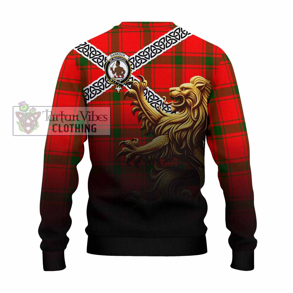 Darroch Crest Tartan Knitted Sweater with Golden Lion Emblem Celtic Style - Tartan Vibes Clothing