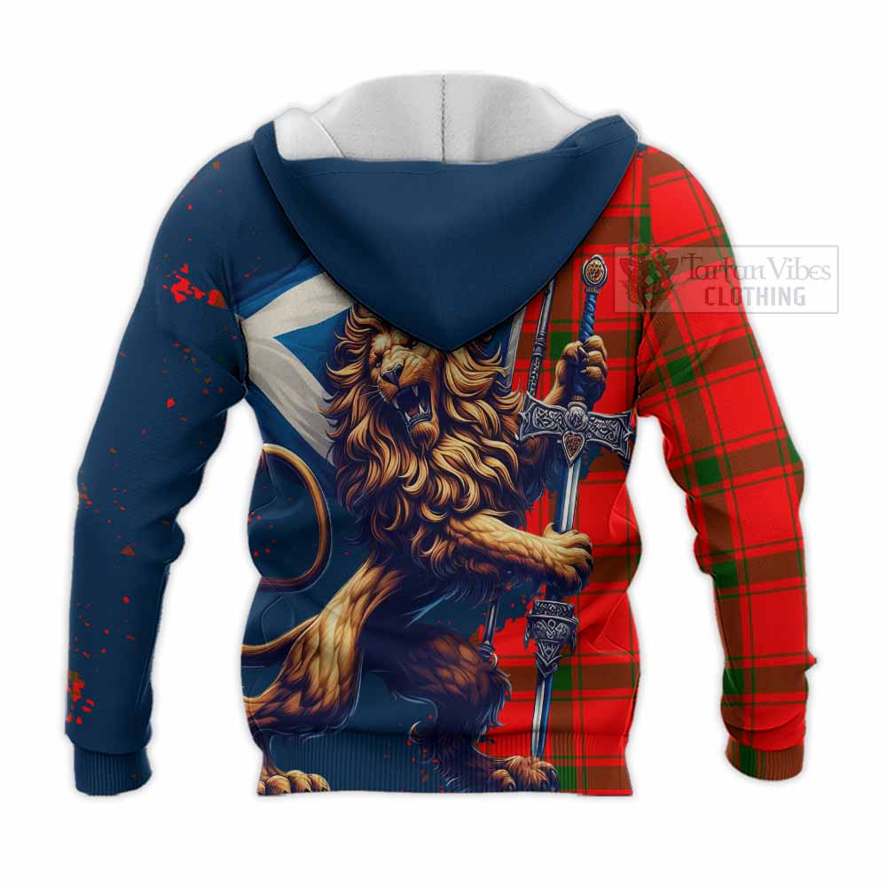 Tartan Vibes Clothing Darroch Tartan Family Crest Knitted Hoodie with Scottish Majestic Lion