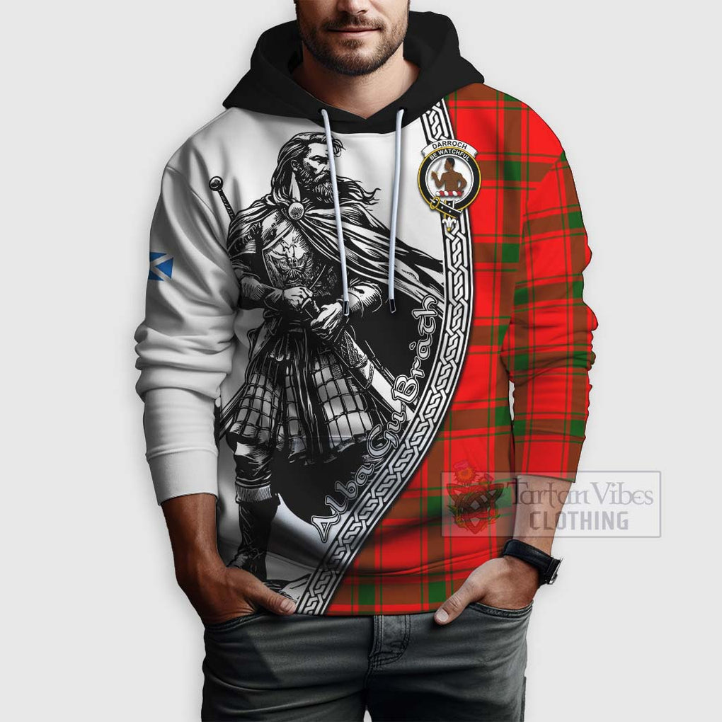 Tartan Vibes Clothing Darroch Tartan Clan Crest Hoodie with Highlander Warrior Celtic Style