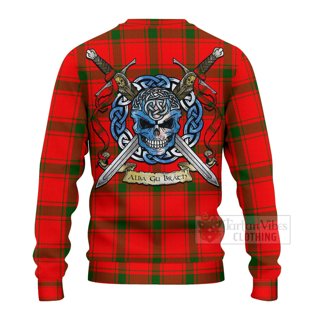 Tartan Vibes Clothing Darroch Tartan Knitted Sweater with Family Crest Celtic Skull Style