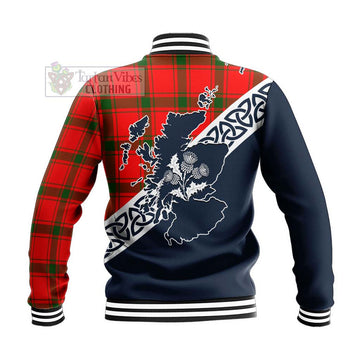 Darroch Tartan Baseball Jacket Featuring Thistle and Scotland Map