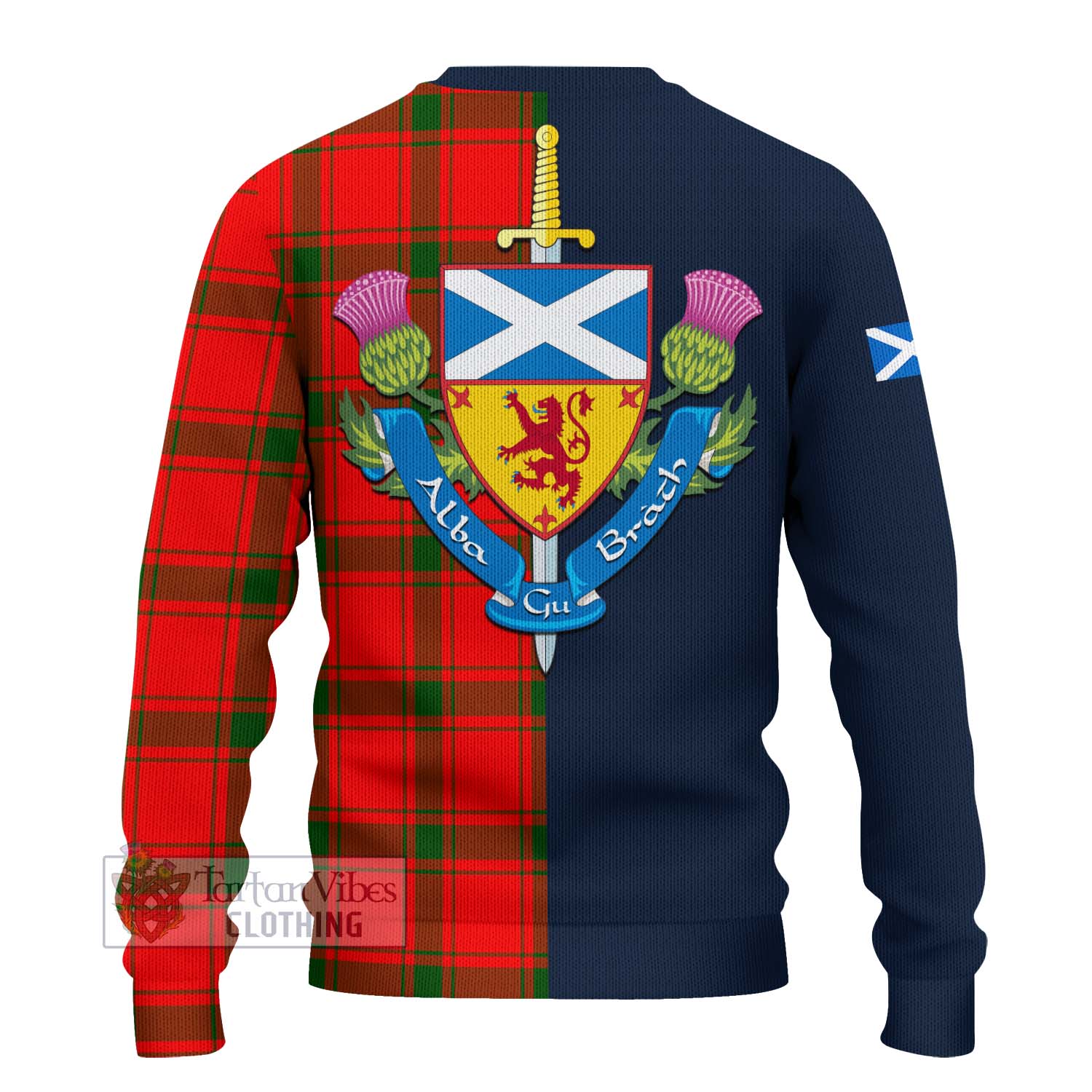 Tartan Vibes Clothing Darroch Tartan Knitted Sweater with Scottish Lion Royal Arm Half Style