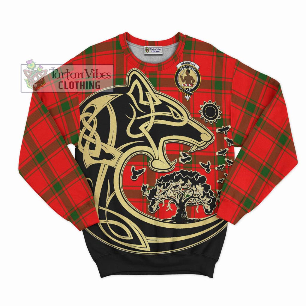 Darroch Tartan Sweatshirt with Family Crest Celtic Wolf Style - Tartan Vibes Clothing