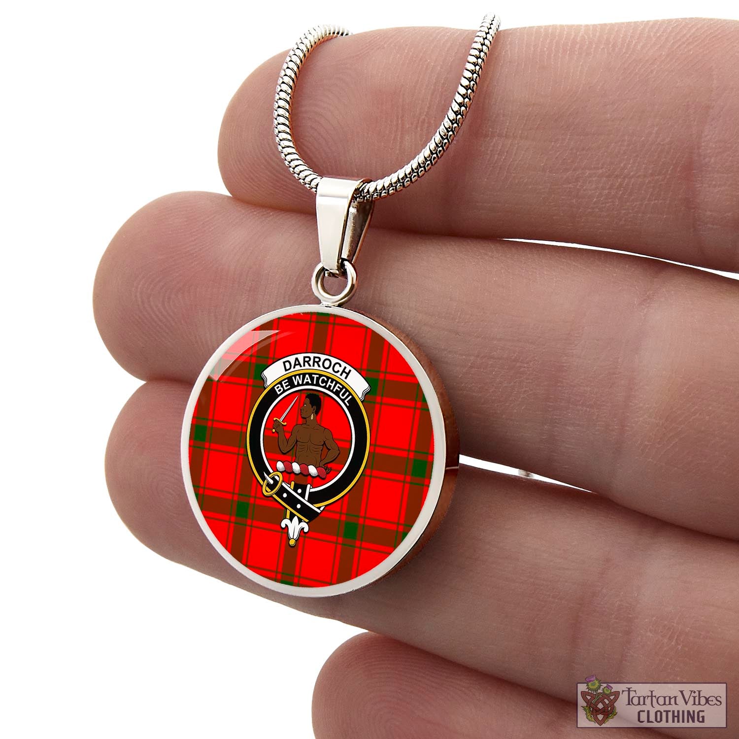 Tartan Vibes Clothing Darroch Tartan Circle Necklace with Family Crest