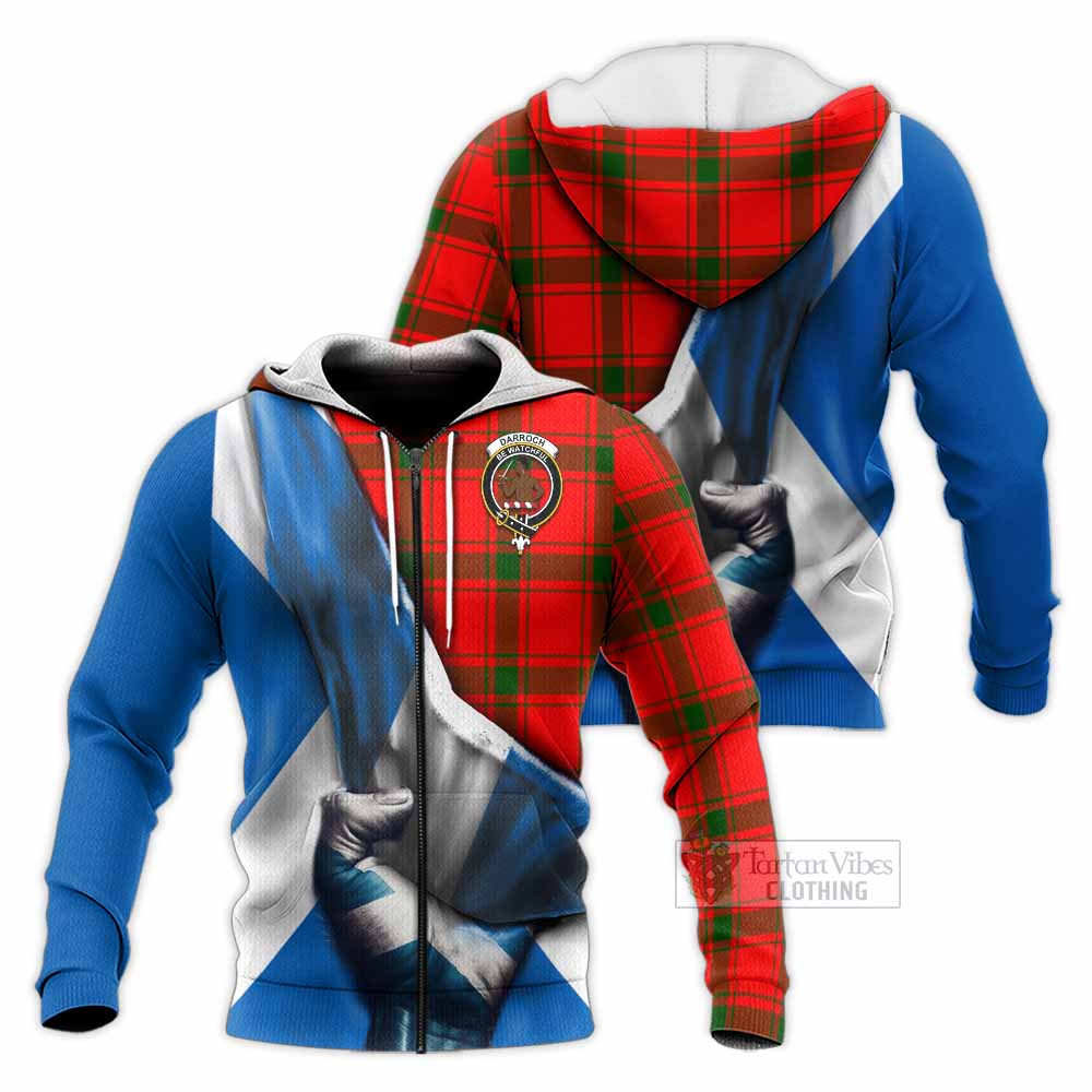 Tartan Vibes Clothing Darroch Tartan Knitted Hoodie with Family Crest Scotland Patriotic Style