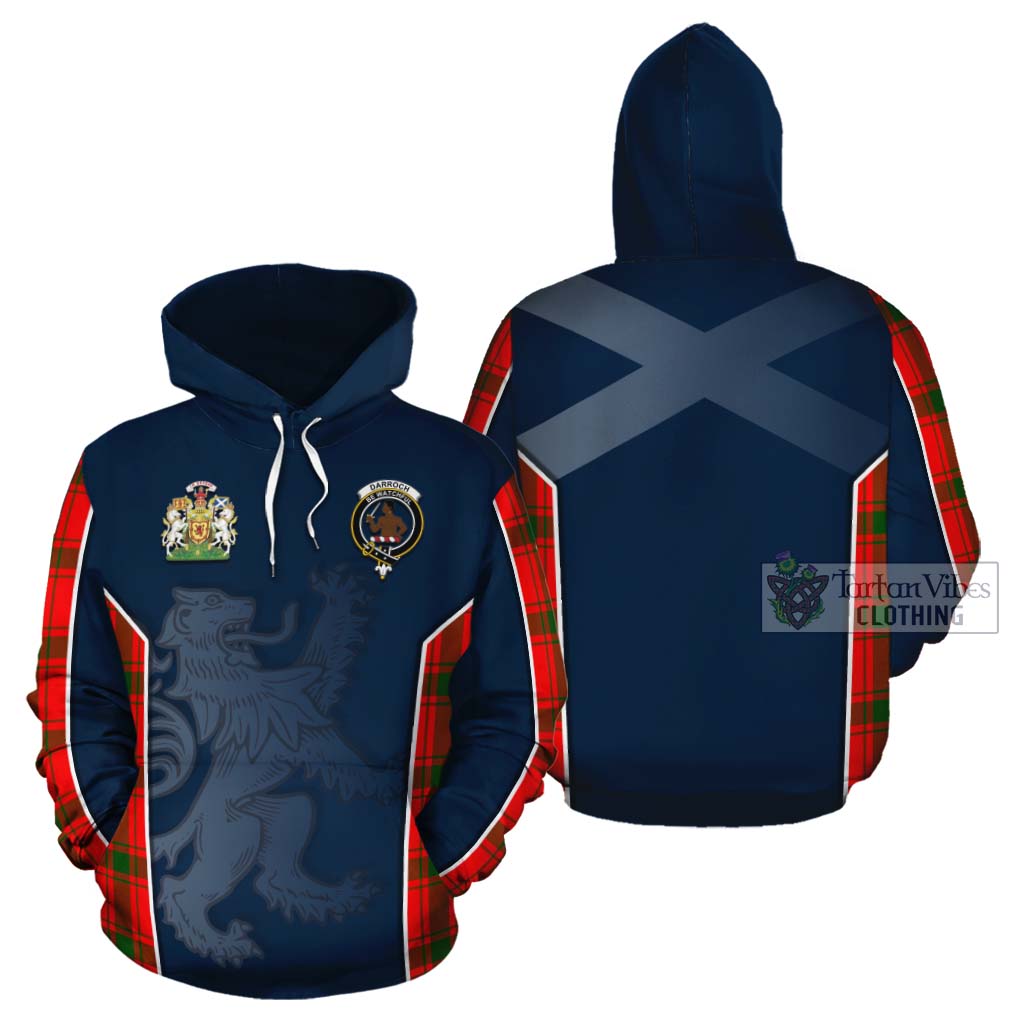 Tartan Vibes Clothing Darroch Tartan Cotton Hoodie with Family Crest and Lion Rampant Vibes Sport Style