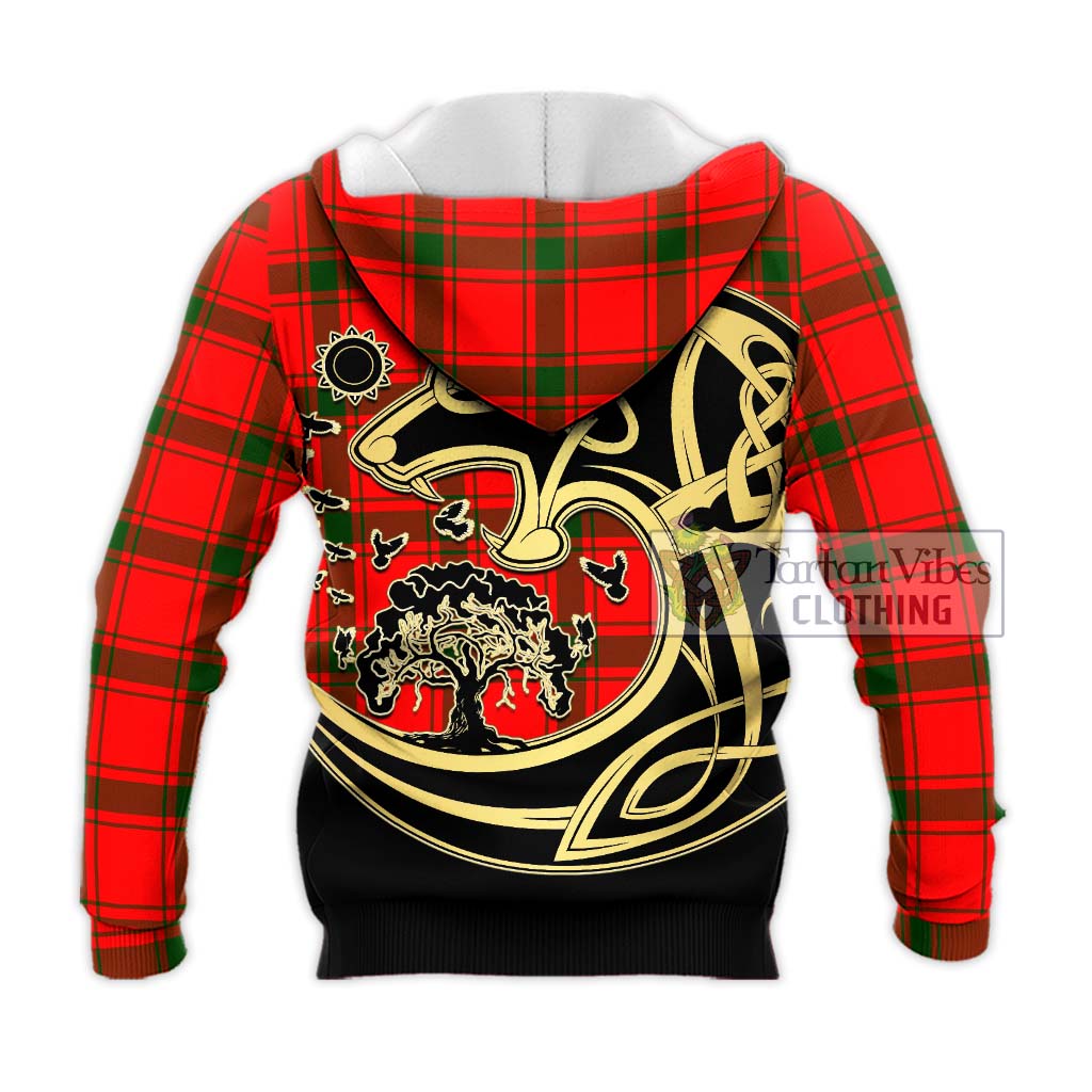 Tartan Vibes Clothing Darroch Tartan Knitted Hoodie with Family Crest Celtic Wolf Style