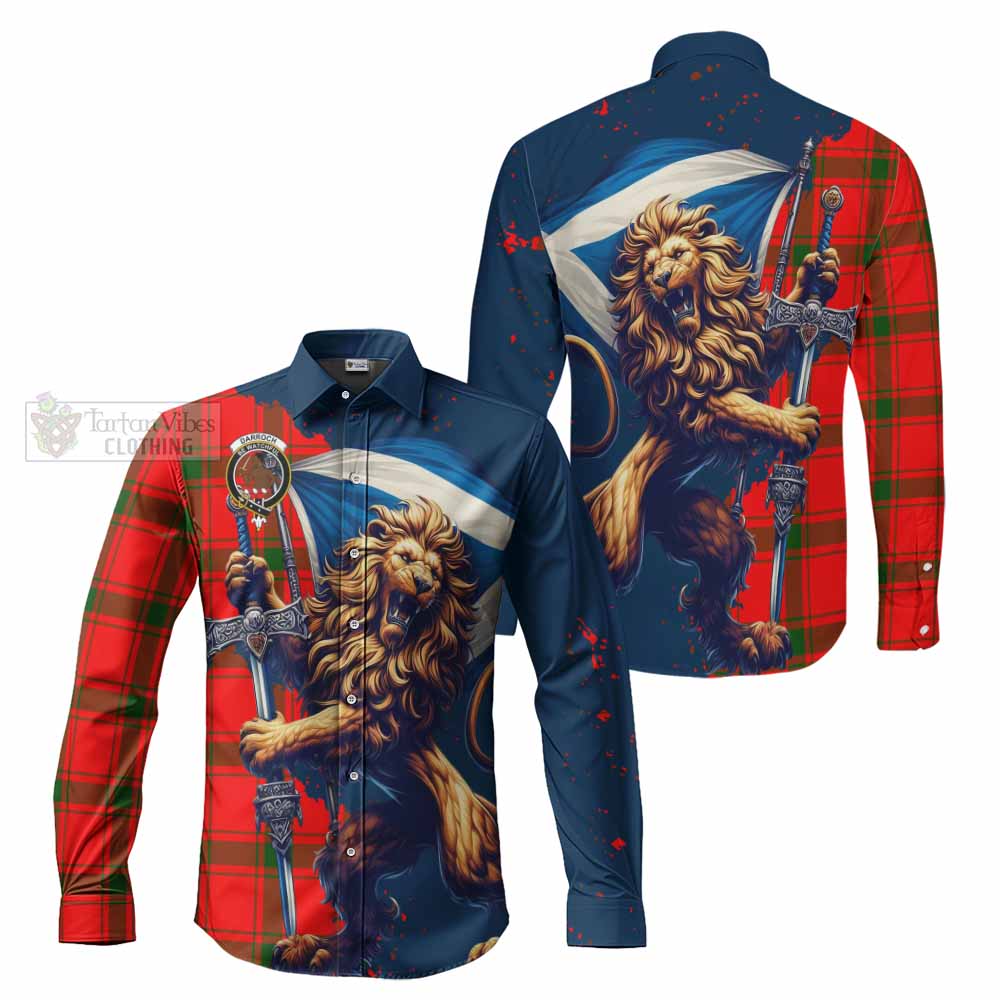 Tartan Vibes Clothing Darroch Tartan Family Crest Long Sleeve Button Shirt with Scottish Majestic Lion