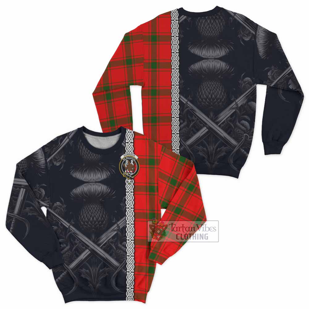 Tartan Vibes Clothing Darroch Tartan Sweatshirt with Family Crest Cross Sword Thistle Celtic Vibes