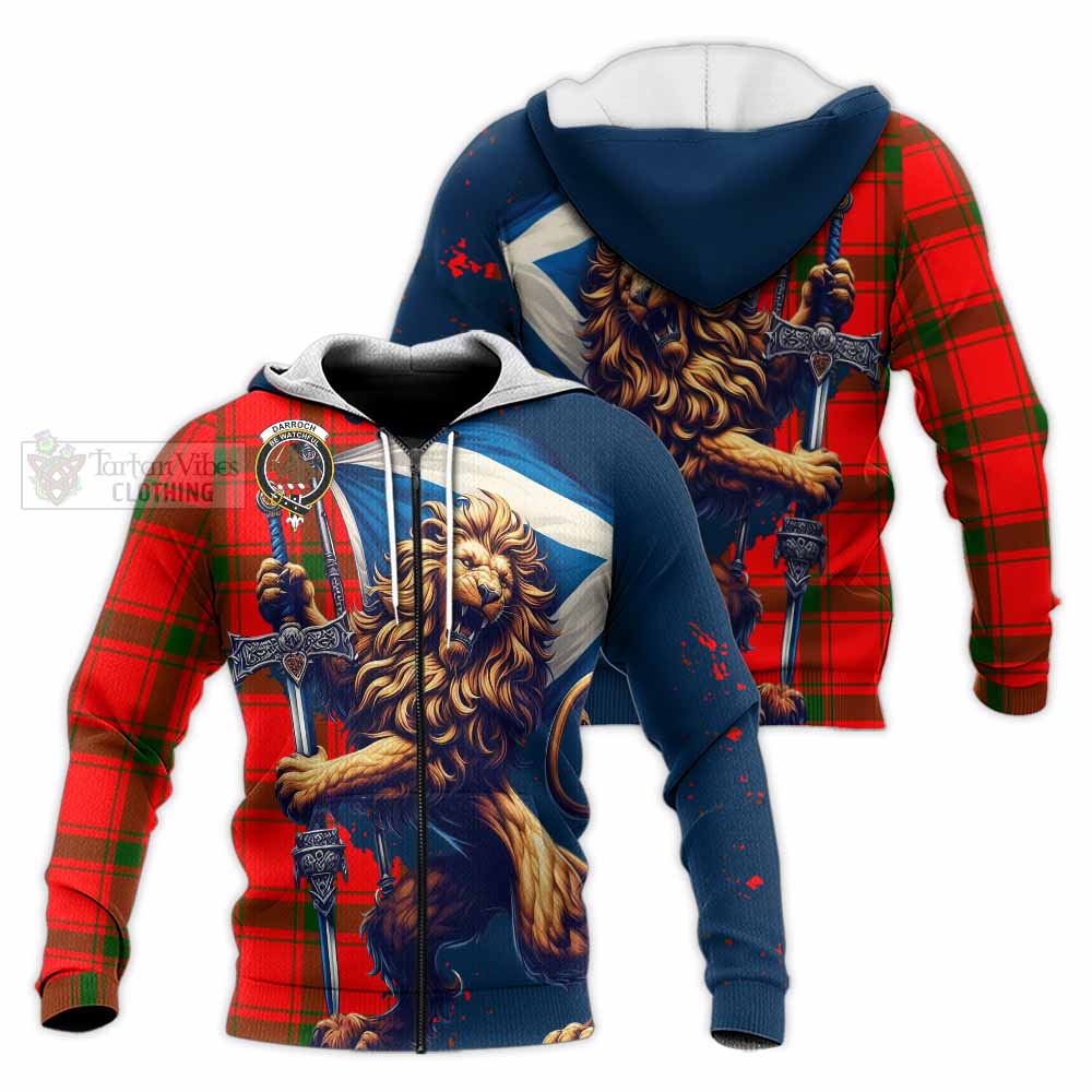 Tartan Vibes Clothing Darroch Tartan Family Crest Knitted Hoodie with Scottish Majestic Lion