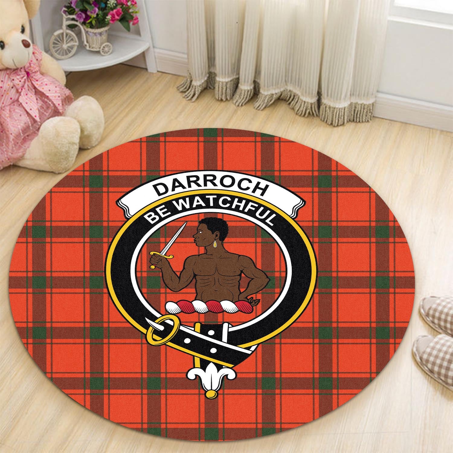 Darroch Tartan Round Rug with Family Crest - Tartanvibesclothing