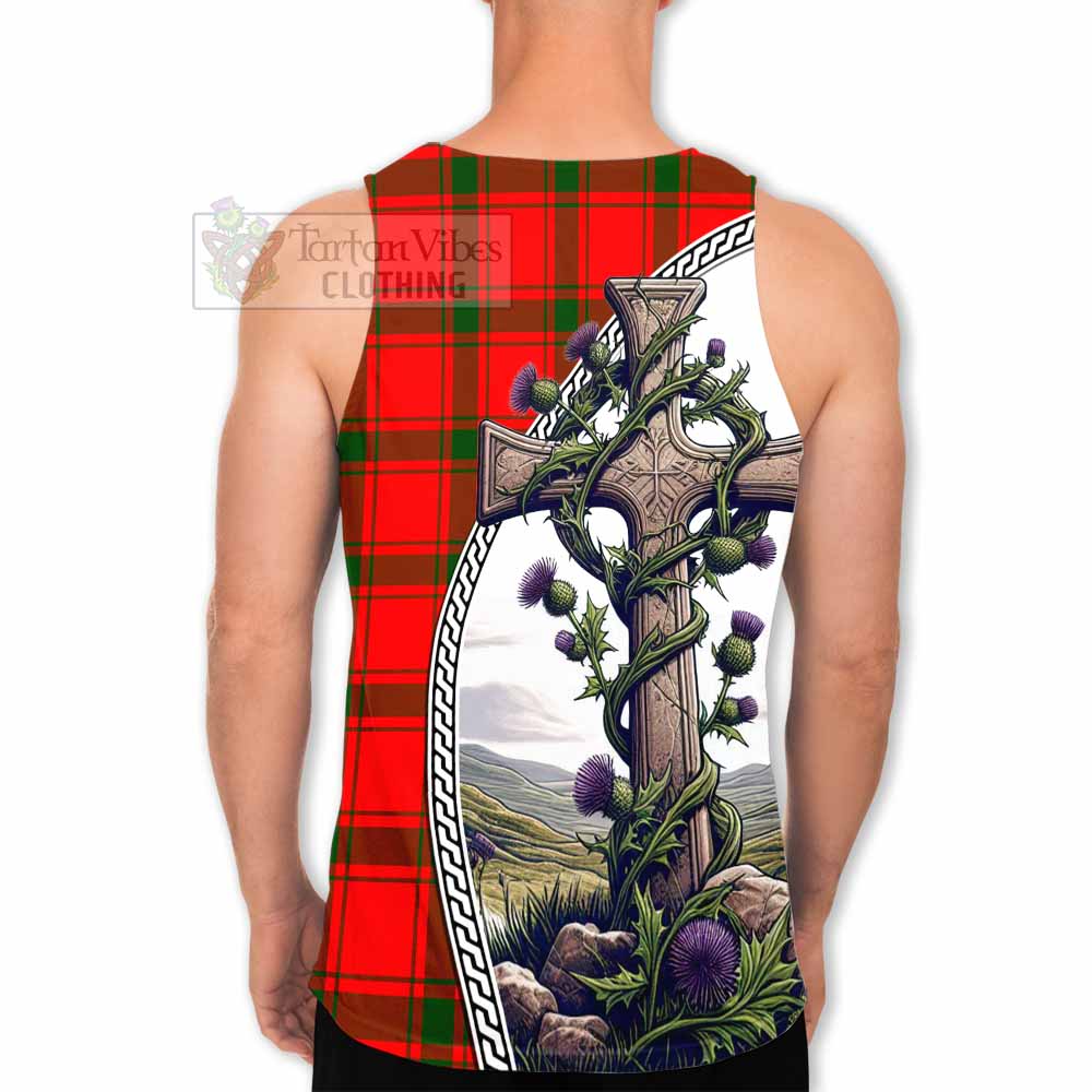 Tartan Vibes Clothing Darroch Tartan Men's Tank Top with Family Crest and St. Andrew's Cross Accented by Thistle Vines