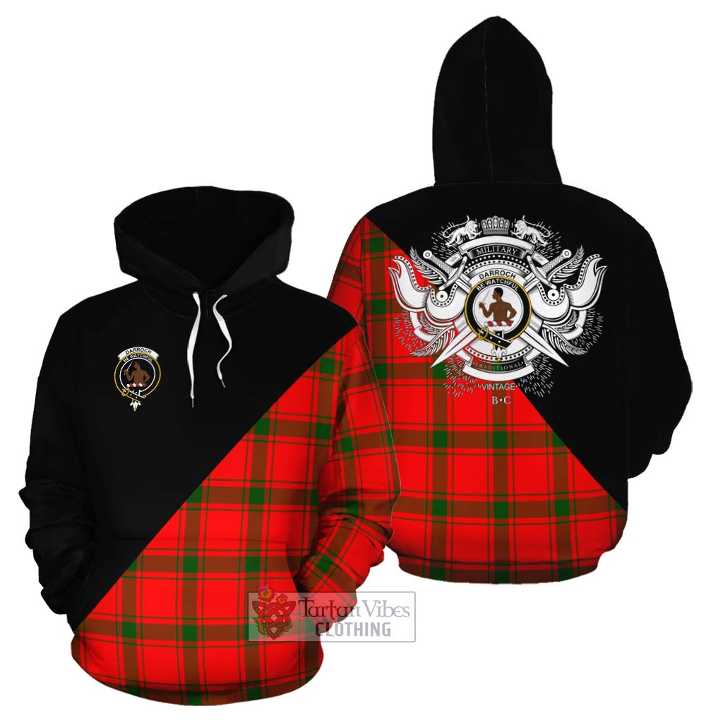 Tartan Vibes Clothing Darroch Tartan Cotton Hoodie with Family Crest and Military Logo Style