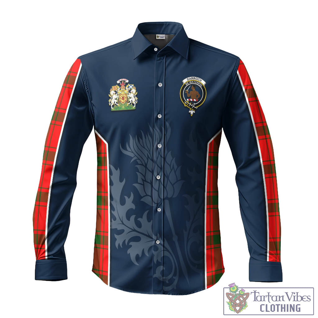 Tartan Vibes Clothing Darroch Tartan Long Sleeve Button Up Shirt with Family Crest and Scottish Thistle Vibes Sport Style