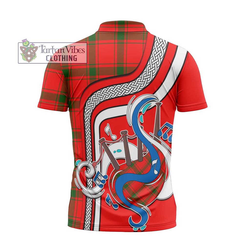 Darroch Tartan Zipper Polo Shirt with Epic Bagpipe Style - Tartanvibesclothing Shop