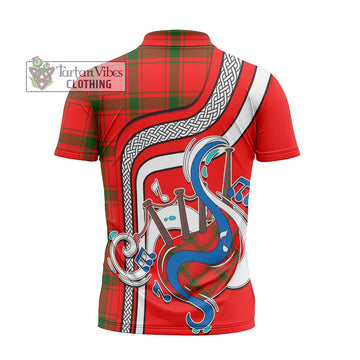 Darroch Tartan Zipper Polo Shirt with Epic Bagpipe Style