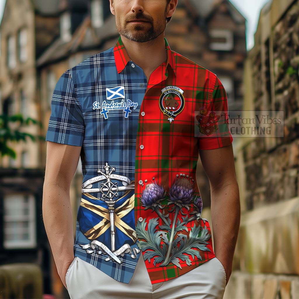 Tartan Vibes Clothing Darroch Tartan Short Sleeve Button Shirt Happy St. Andrew's Day Half Tartan Style